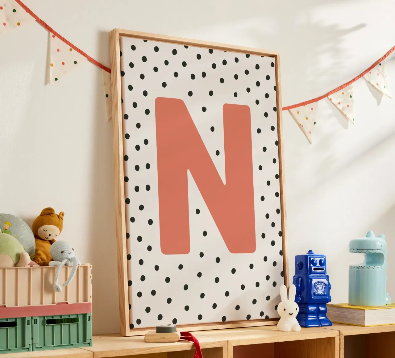 Initial N on dot pattern - Scandinavian style canvas by KidzStudio
