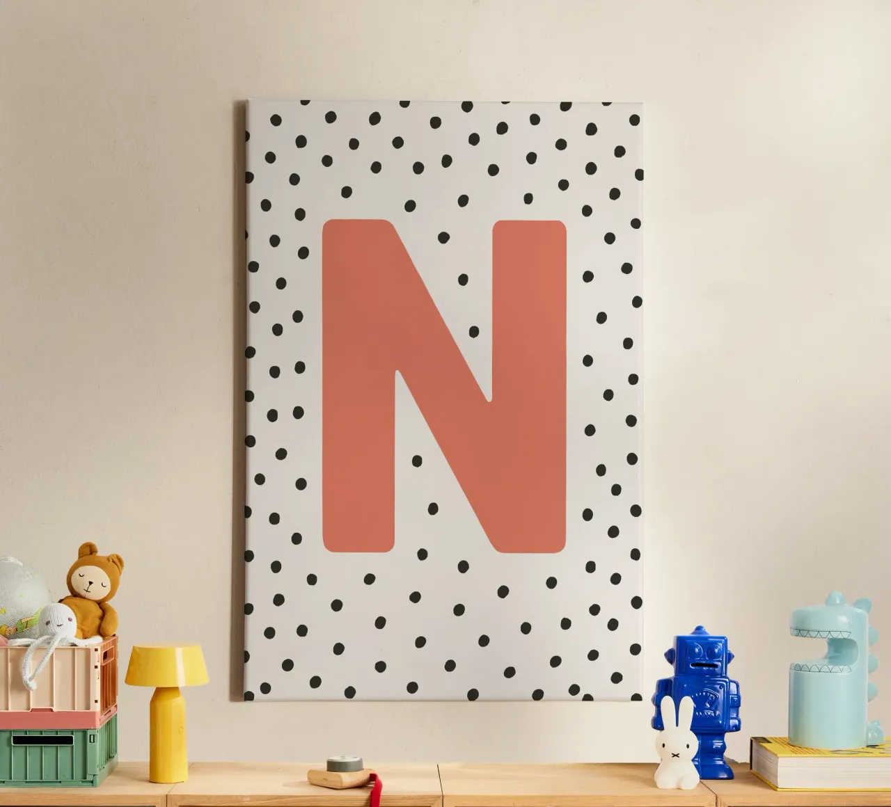 Initial N on dot pattern - Scandinavian style canvas by KidzStudio