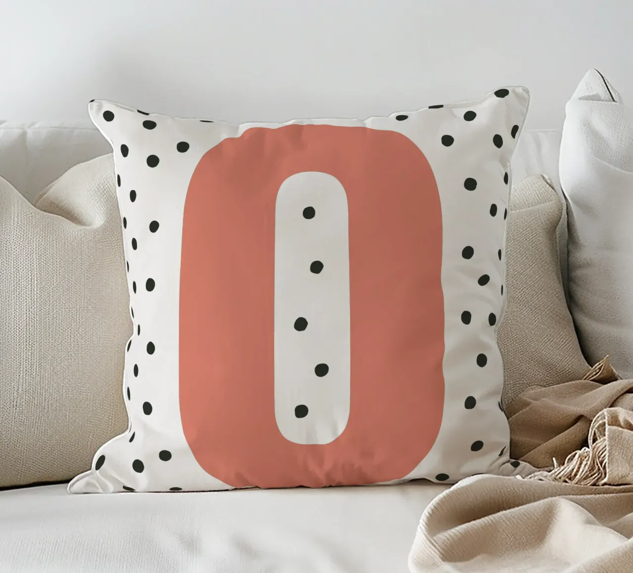 Initial O on dot pattern - Scandinavian style decorative cushion by KidzStudio