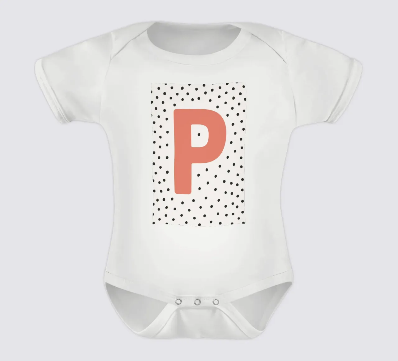 Initial P on dot pattern - Scandinavian style short-sleeve baby romper by KidzStudio