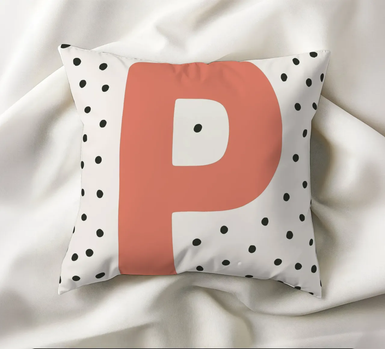 Initial P on dot pattern - Scandinavian style decorative cushion by KidzStudio
