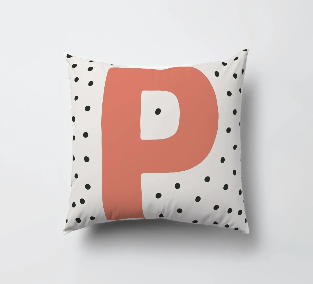 Initial P on dot pattern - Scandinavian style decorative cushion by KidzStudio