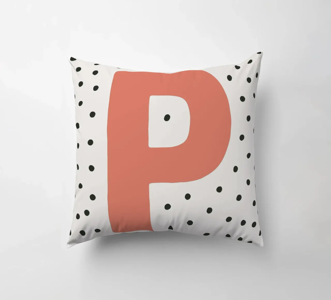 Initial P on dot pattern - Scandinavian style decorative cushion by KidzStudio