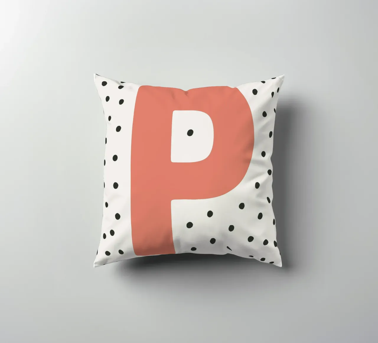Initial P on dot pattern - Scandinavian style decorative cushion by KidzStudio