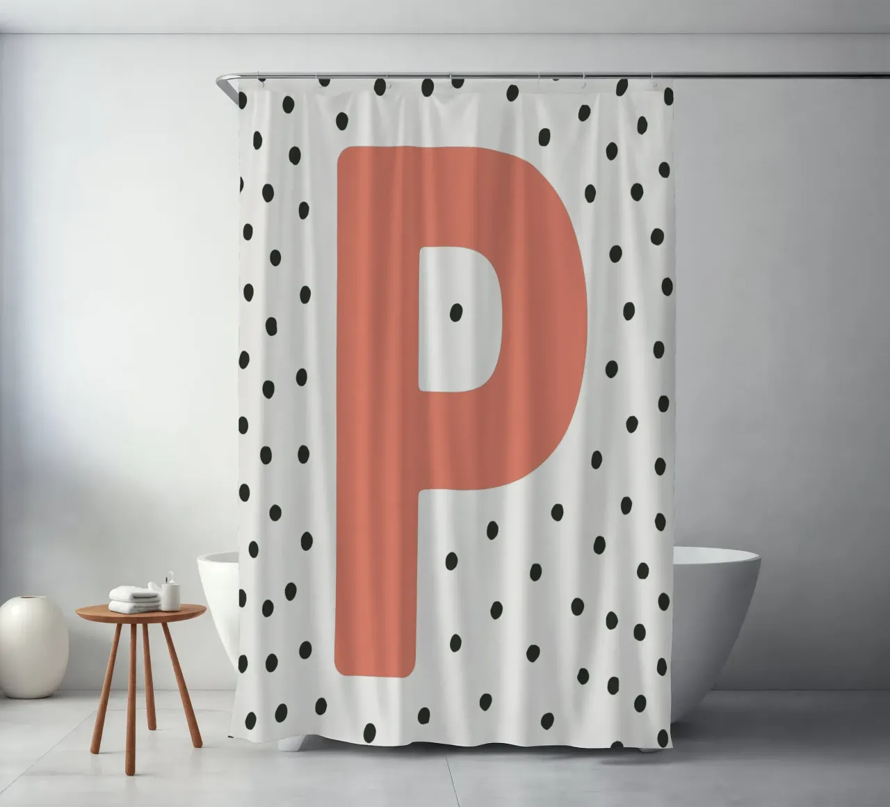 Initial P on dot pattern - Scandinavian style shower curtain by KidzStudio