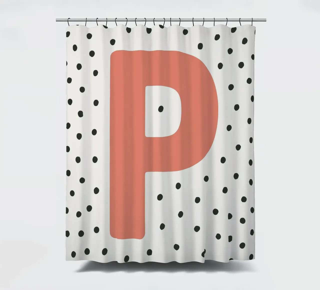 Initial P on dot pattern - Scandinavian style shower curtain by KidzStudio