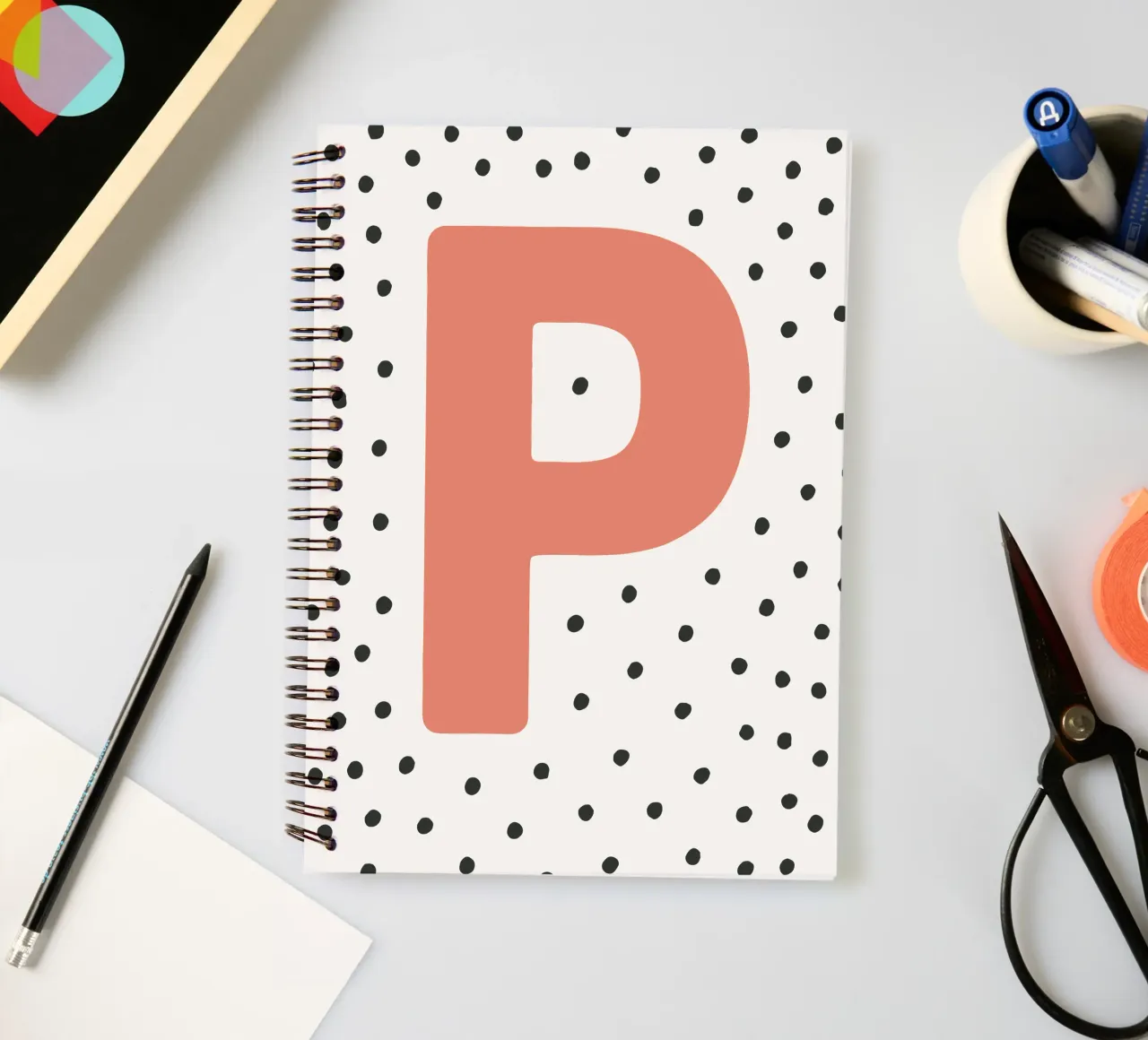Initial P on dot pattern - Scandinavian style spiral notebook by KidzStudio