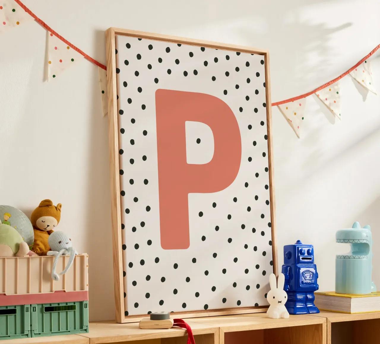 Initial P on dot pattern - Scandinavian style canvas by KidzStudio