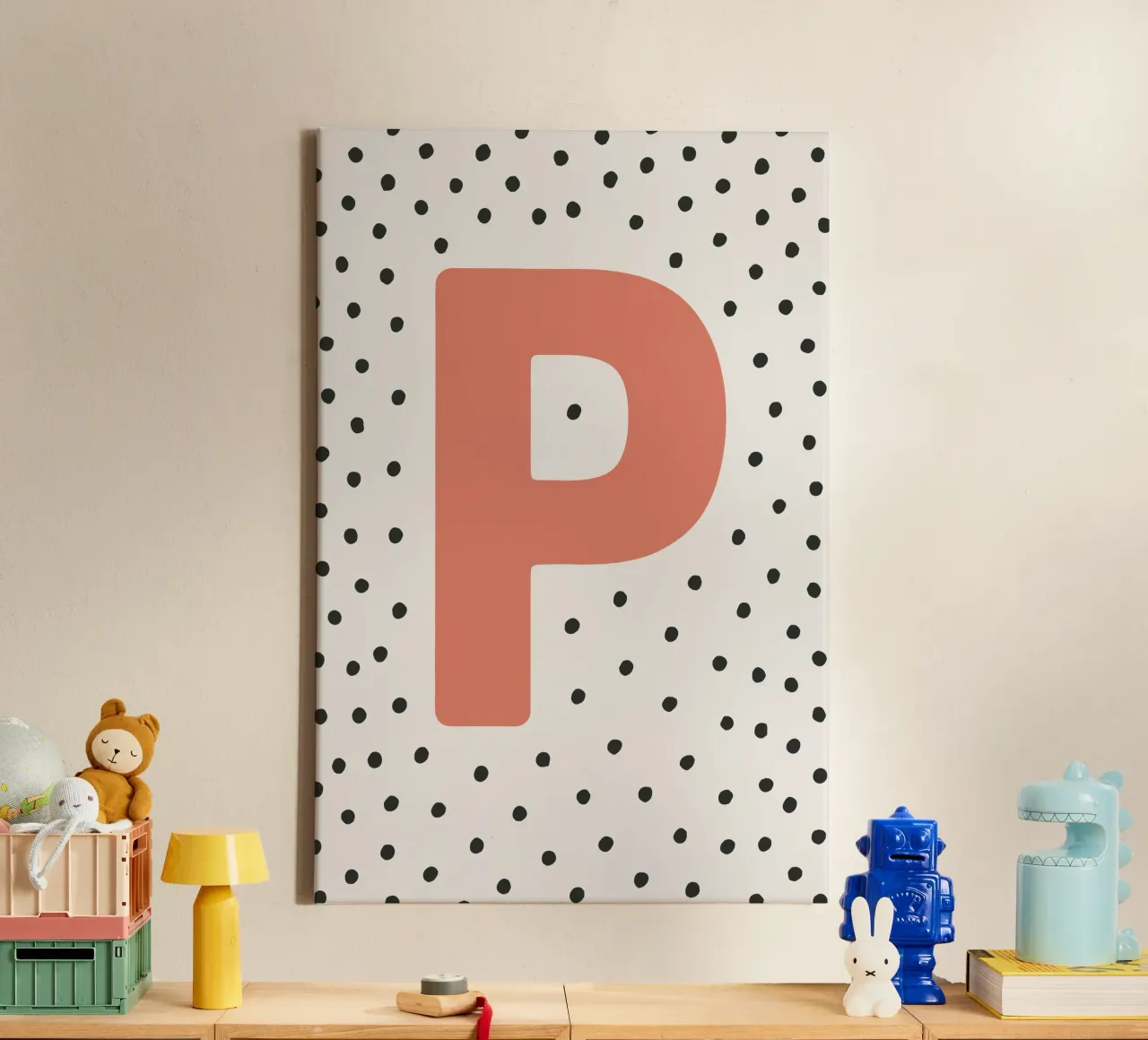 Initial P on dot pattern - Scandinavian style canvas by KidzStudio