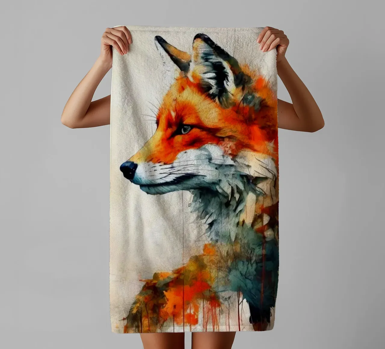 Aquarell Fuchs Portrait Handtuch von ZARAH