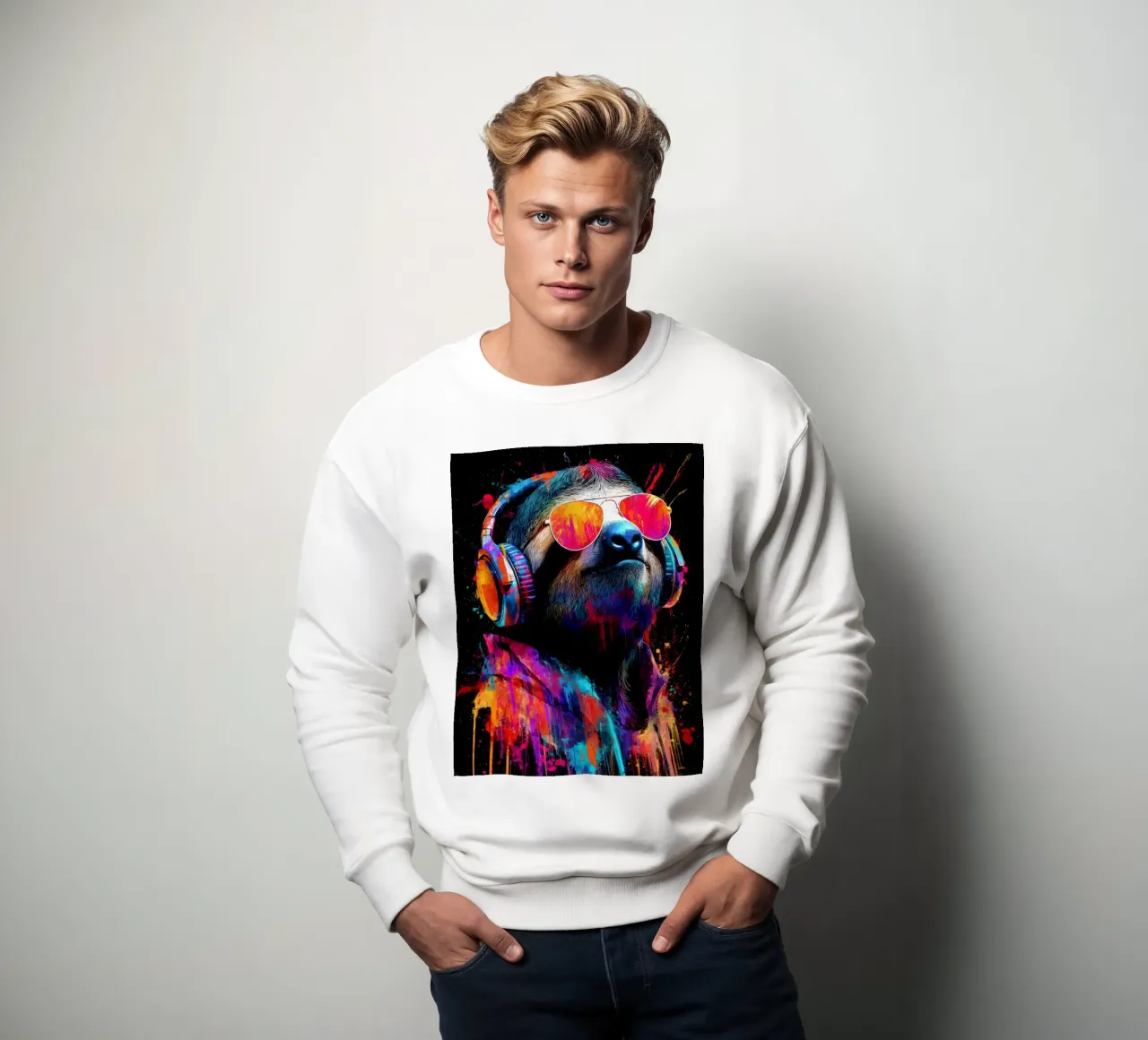 Cool animals: funky sloth with headphones and sunglasses sweatshirt by SlothStella