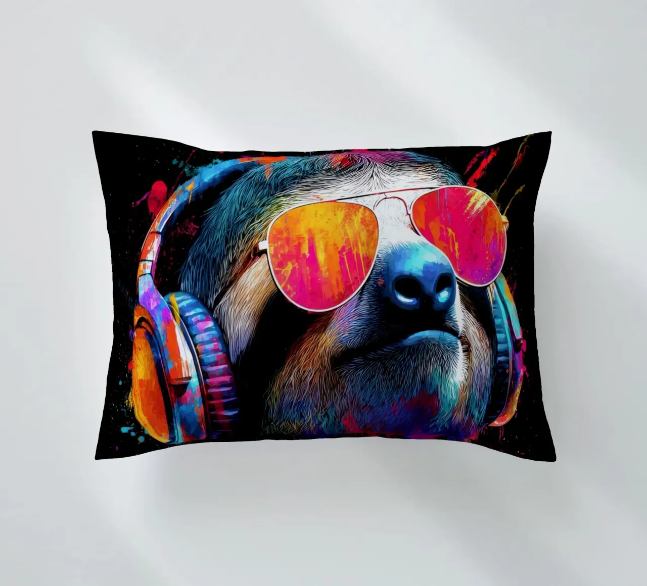 Cool animals: funky sloth with headphones and sunglasses decorative cushion by SlothStella