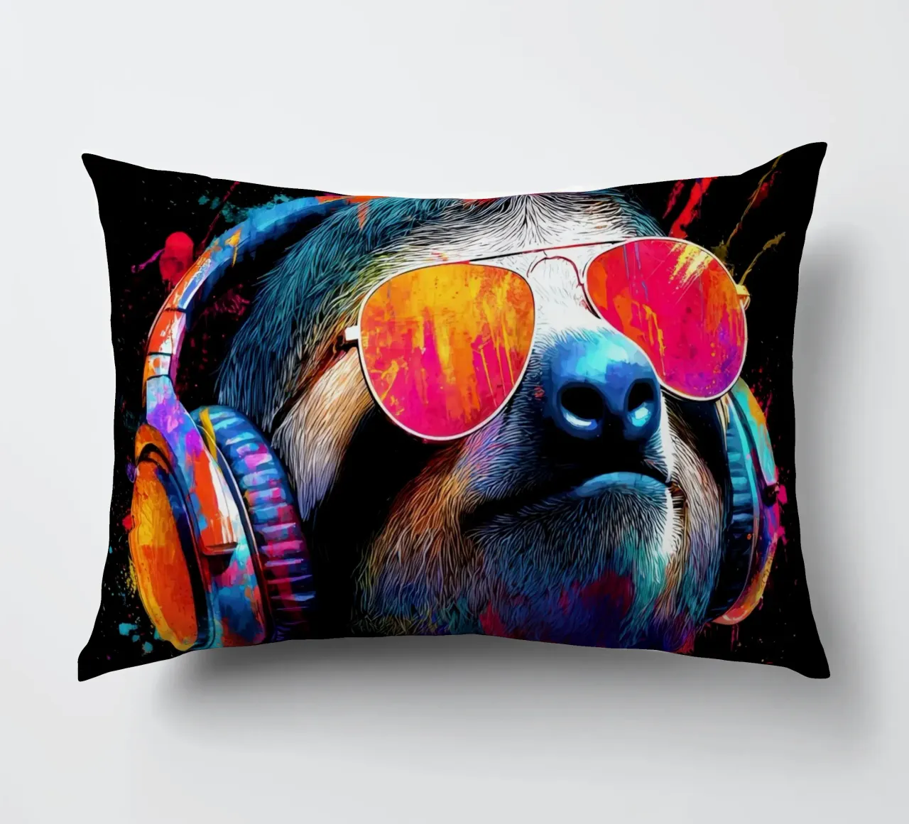 Cool animals: funky sloth with headphones and sunglasses decorative cushion by SlothStella