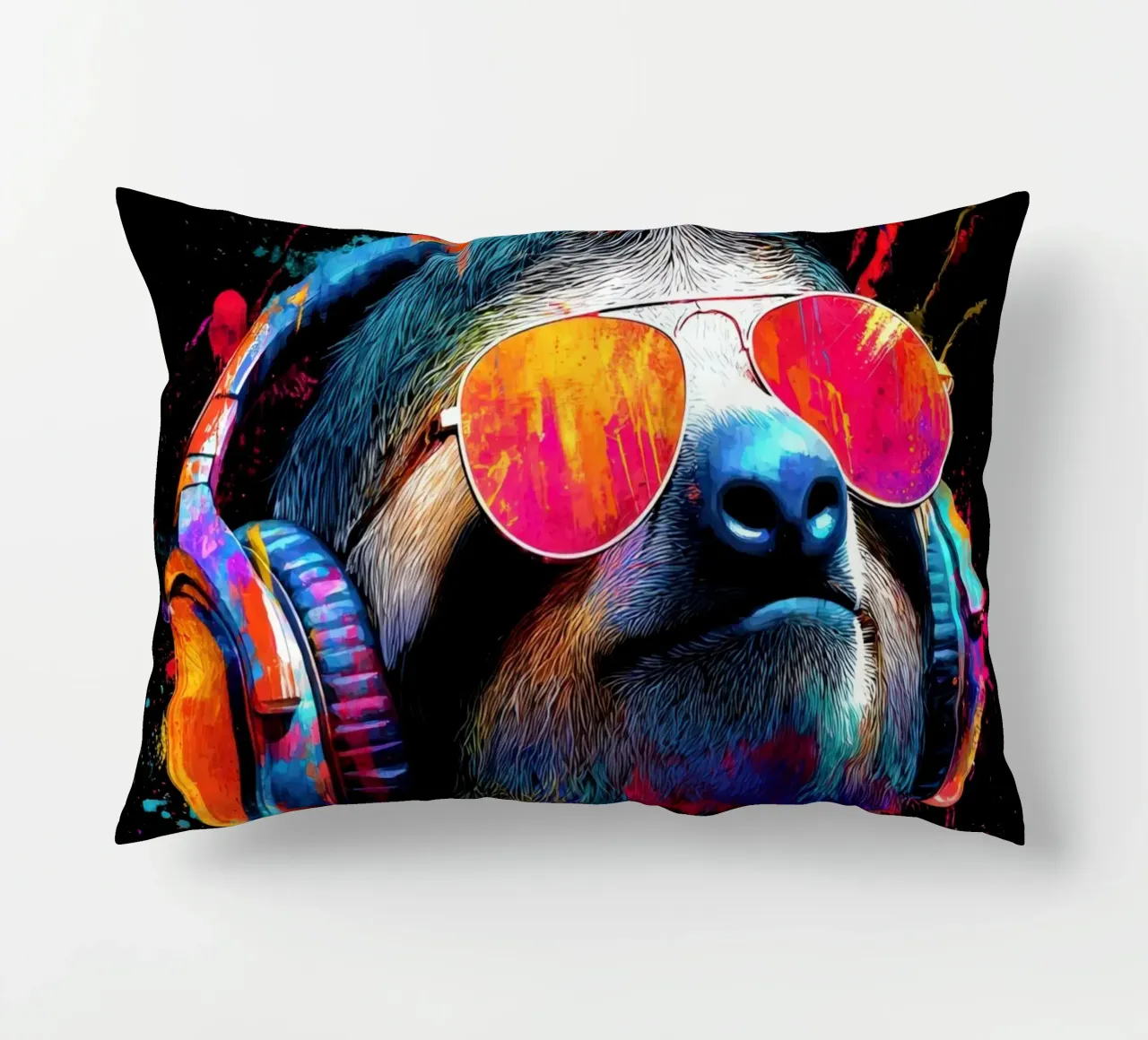 Cool animals: funky sloth with headphones and sunglasses decorative cushion by SlothStella