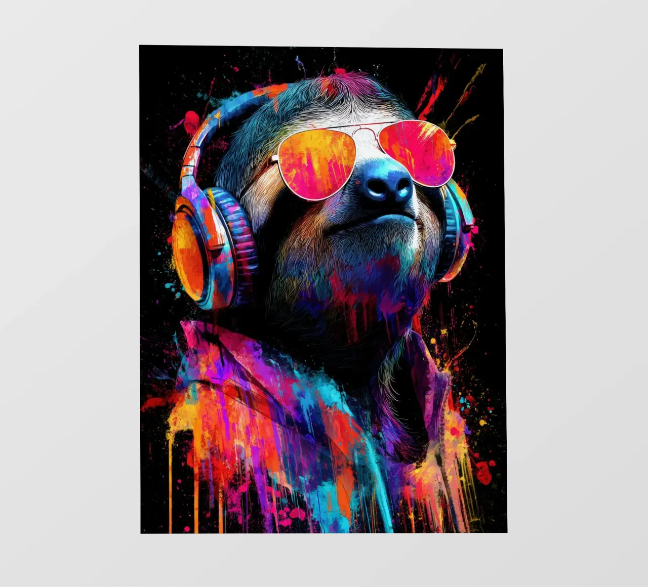 Cool animals: funky sloth with headphones and sunglasses backlit film by SlothStella