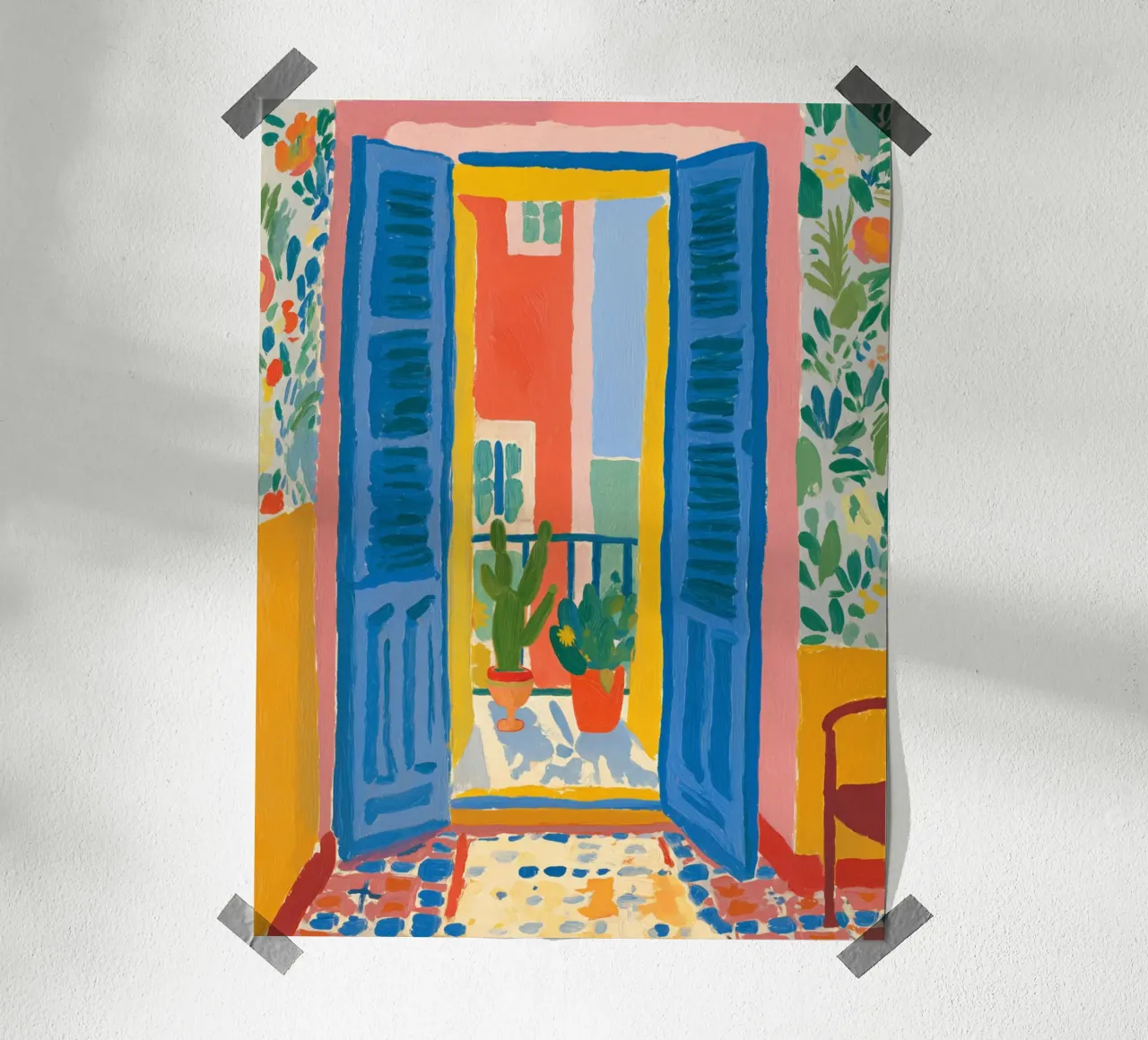 Scena estiva sul balcone poster con telaio in alluminio da Carinaprint