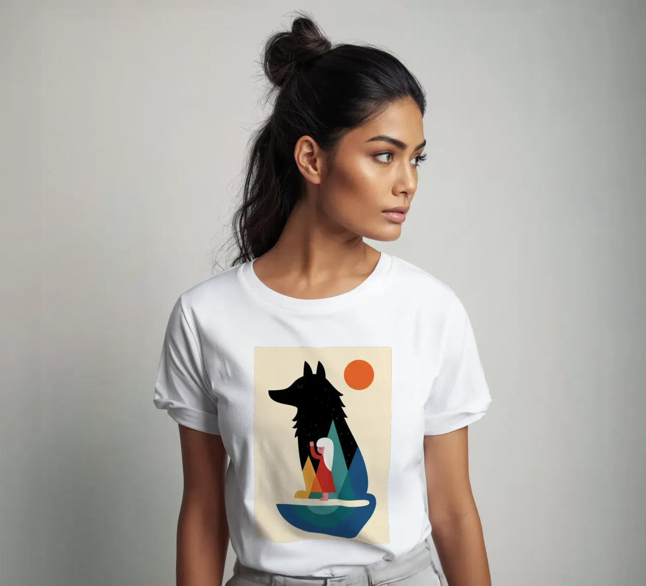 Sagoma di una ragazza lupo in piedi t-shirt da frea shop