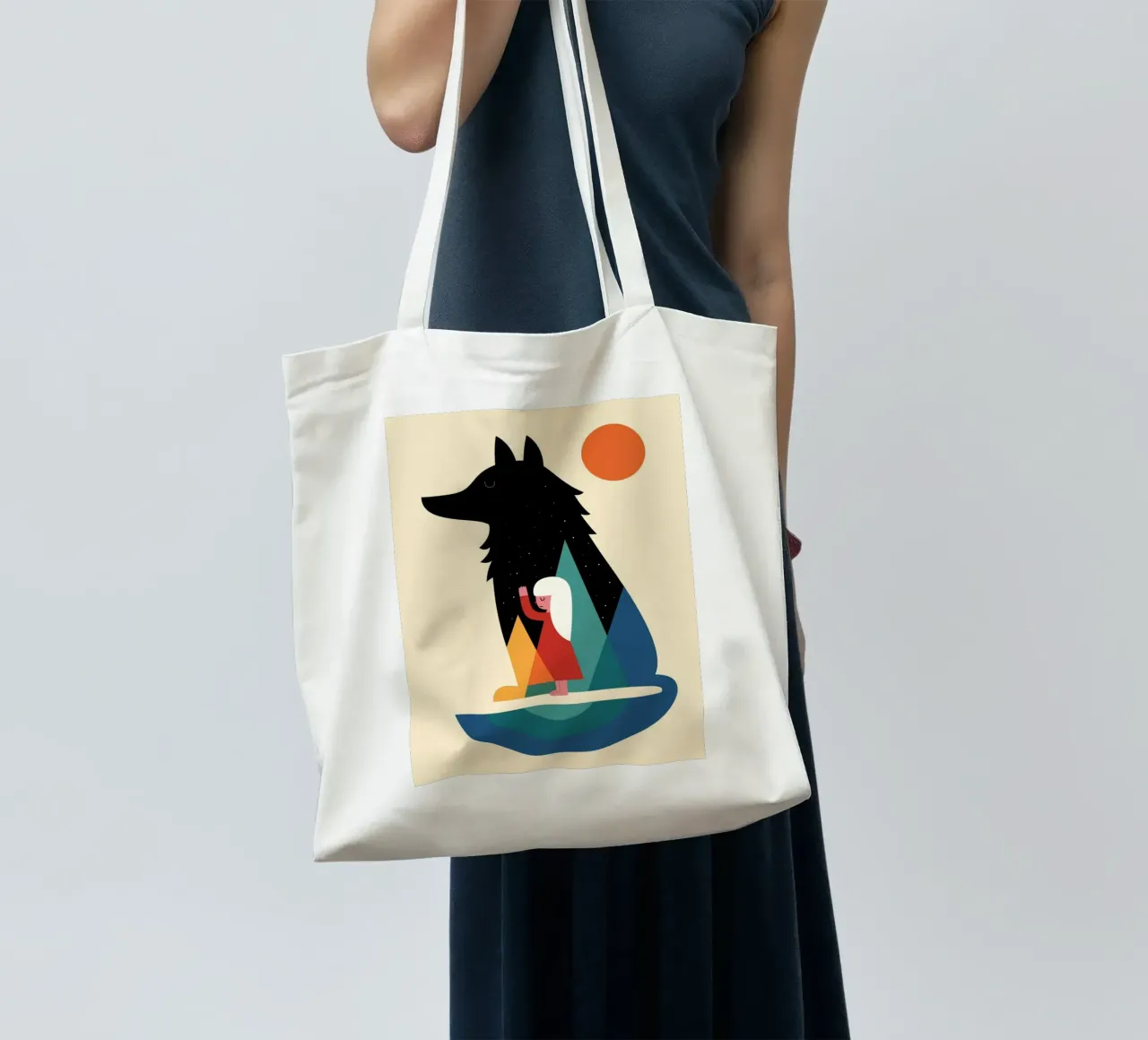 Sagoma di una ragazza lupo in piedi borsa in juta da frea shop