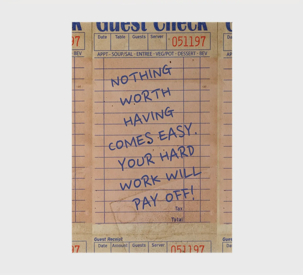 Retro Guest Check "Hard Work Pays Off" Art Print notebook by homdeco