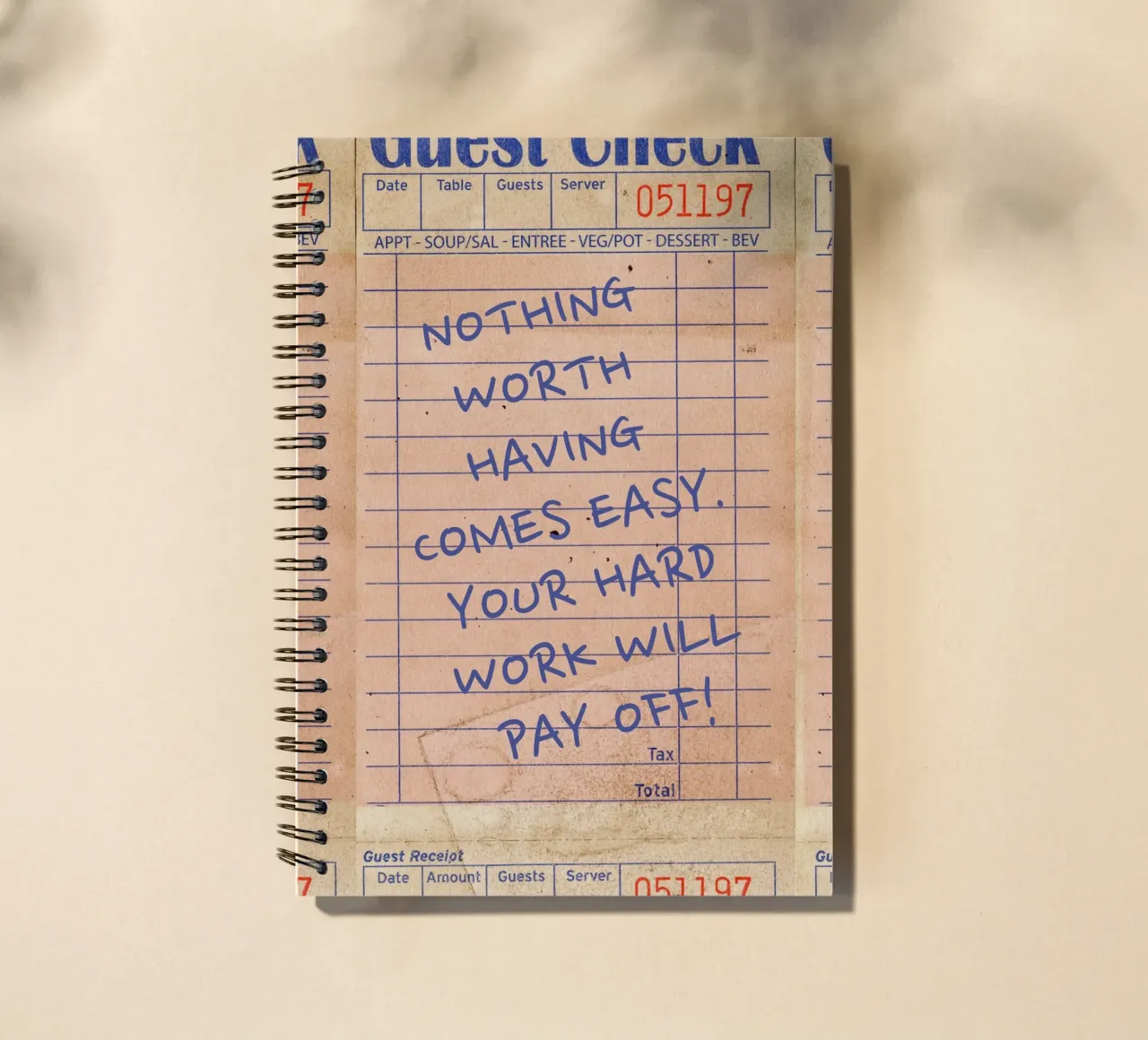 Retro Guest Check "Hard Work Pays Off" Art Print spiral notebook by homdeco