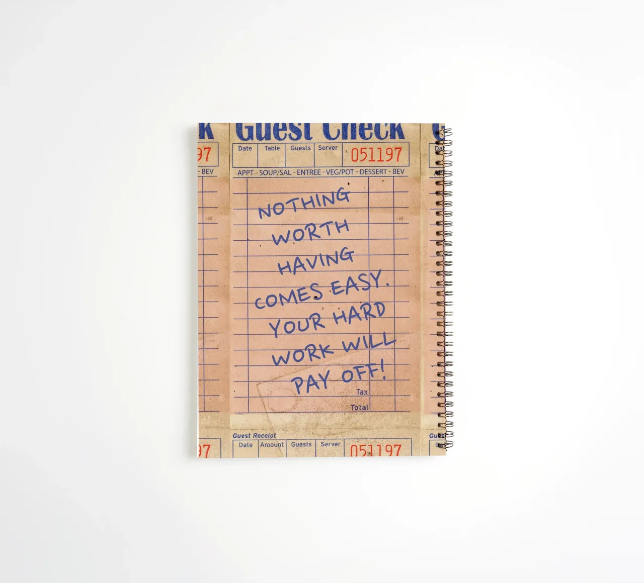 Retro Guest Check "Hard Work Pays Off" Art Print spiral notebook by homdeco