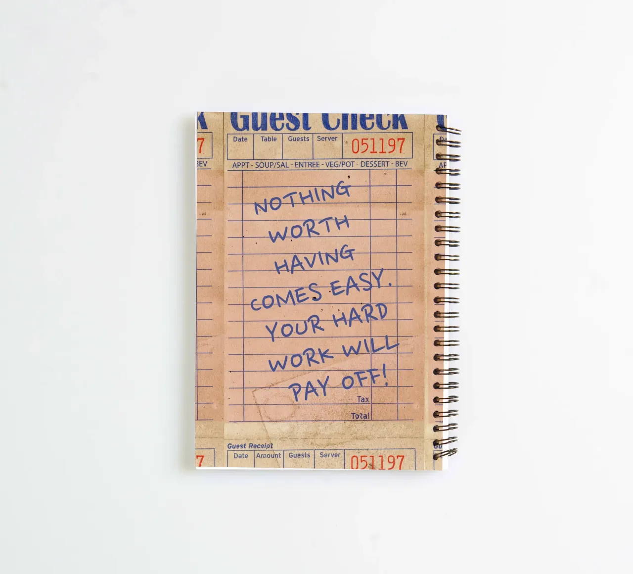 Retro Guest Check "Hard Work Pays Off" Art Print spiral notebook by homdeco