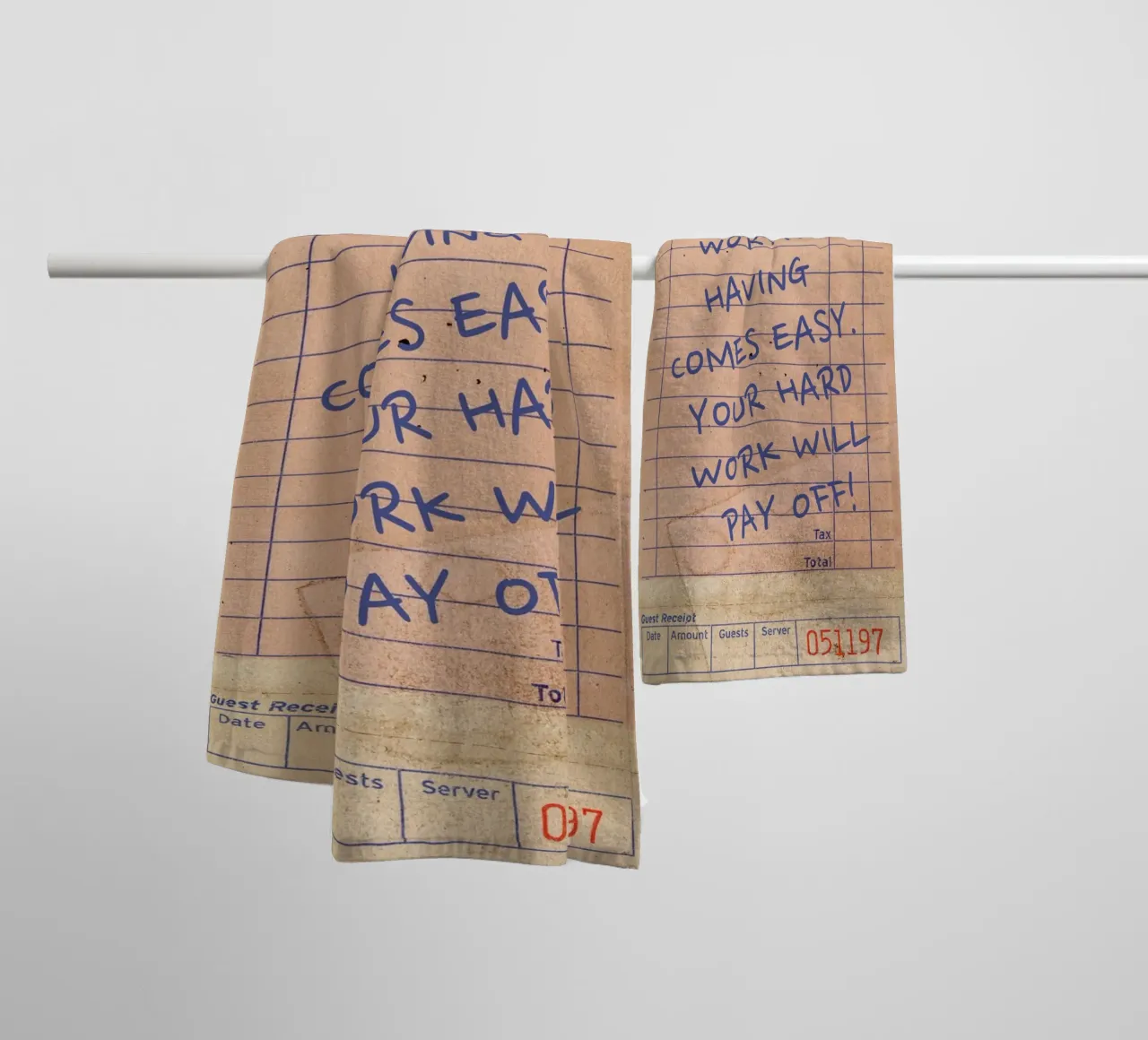 Retro Guest Check "Hard Work Pays Off" Art Print towel by homdeco