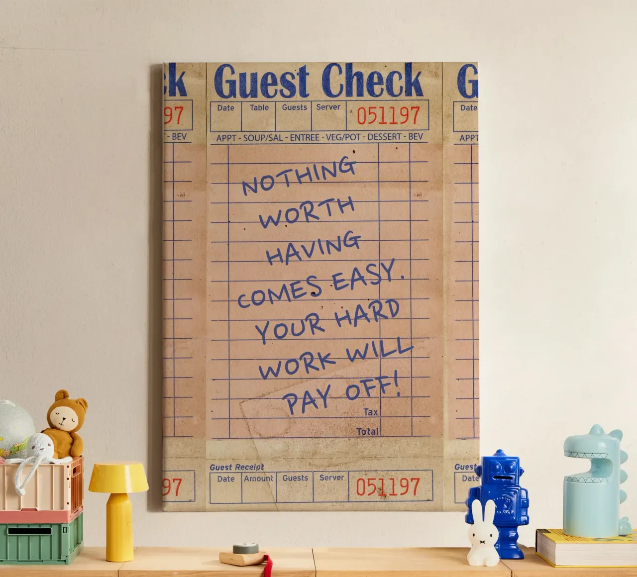 Retro Guest Check "Hard Work Pays Off" Art Print canvas by homdeco