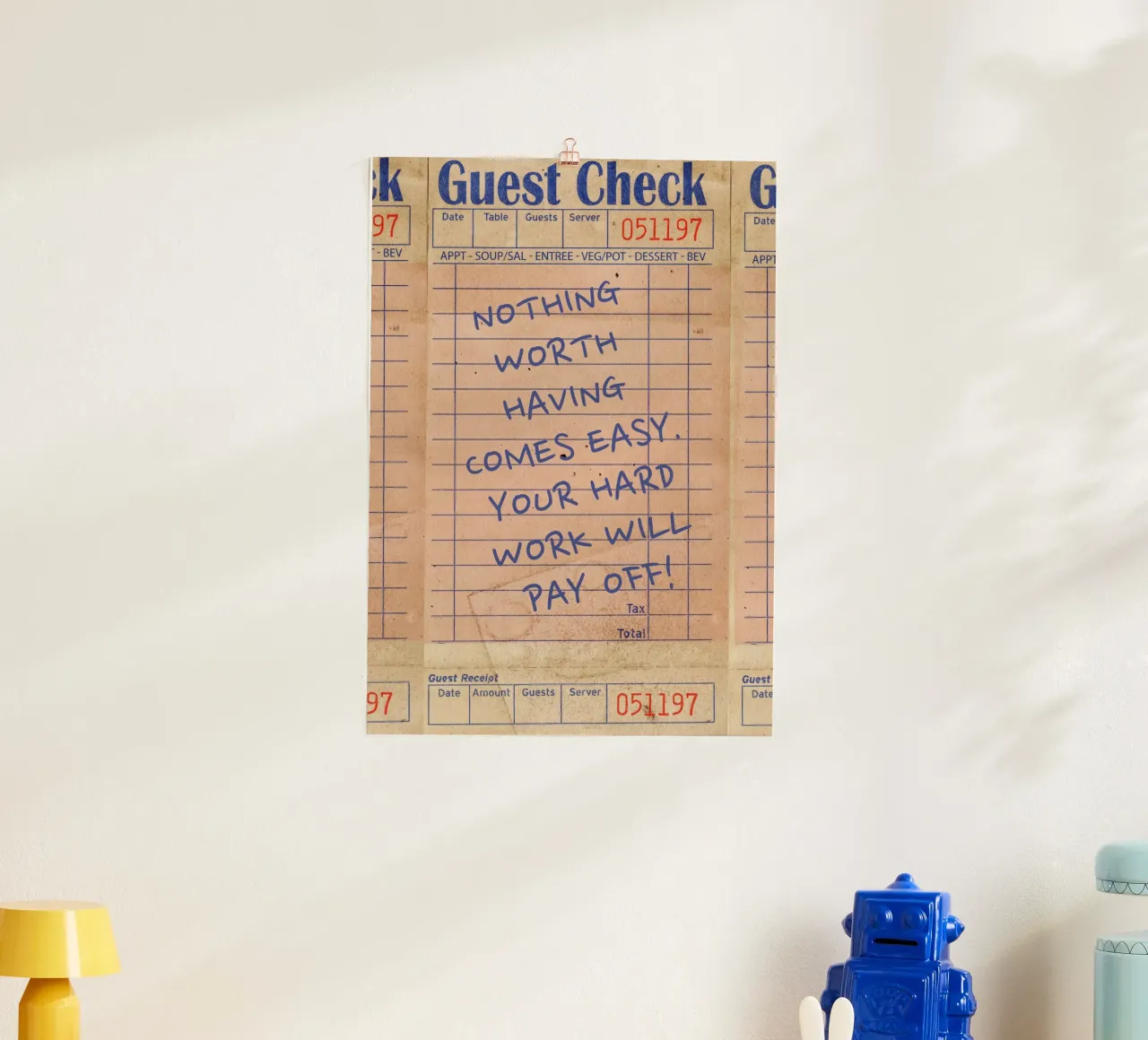 Retro Guest Check "Harte Arbeit zahlt sich aus" Kunstdruck Hahnemühle von homdeco