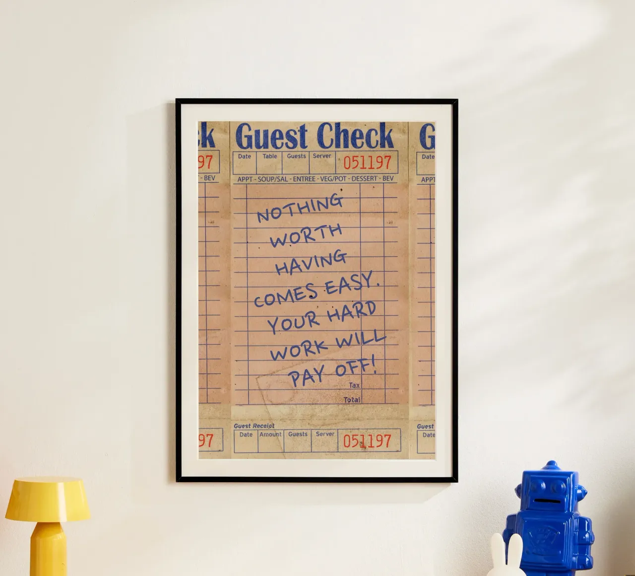 Retro Guest Check "Harte Arbeit zahlt sich aus" Kunstdruck Hahnemühle von homdeco