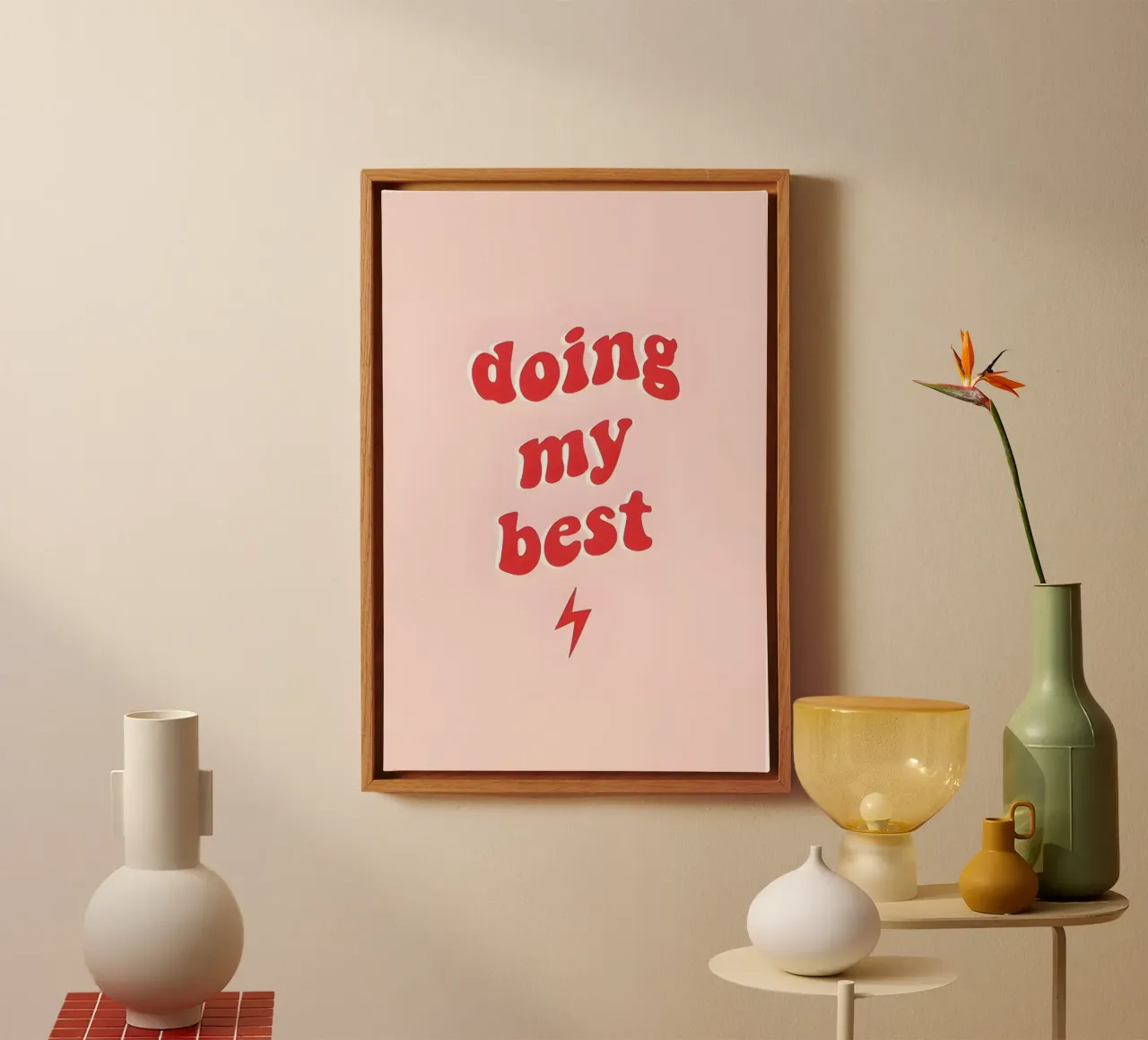 "Doing My Best" Retro Red & Pink Aesthetic Print canvas with Floater frame by homdeco