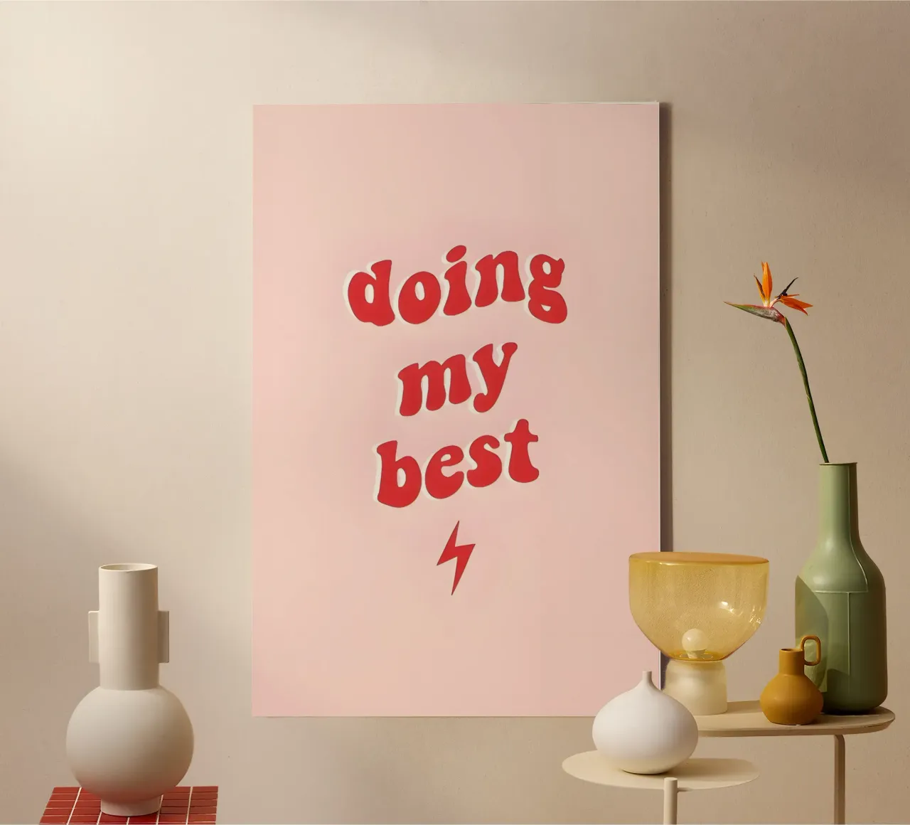 "Doing My Best" Retro Red & Pink Aesthetic Print canvas with Floater frame by homdeco