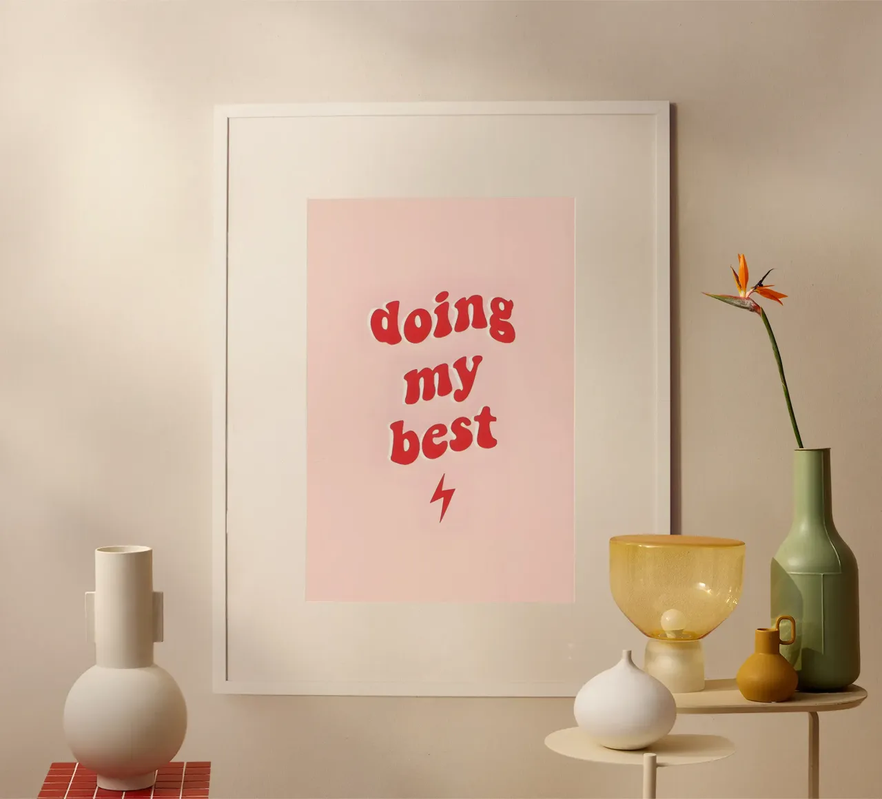 Stampa estetica retrò "Doing My Best" in rosso e rosa poster con telaio in alluminio da homdeco