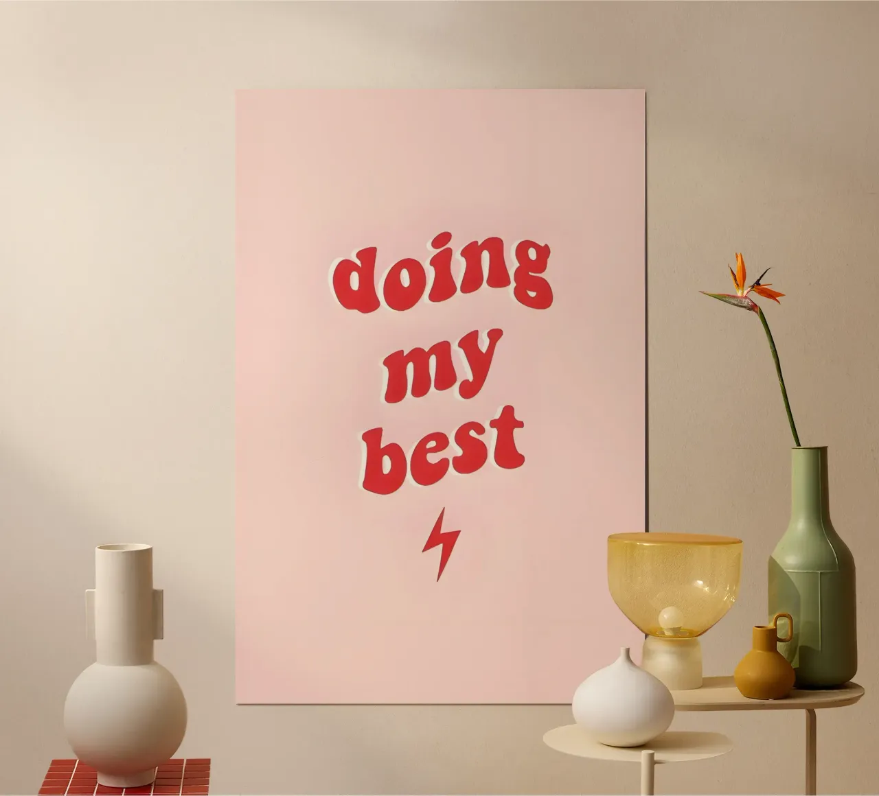 Stampa estetica retrò "Doing My Best" in rosso e rosa poster con telaio in alluminio da homdeco