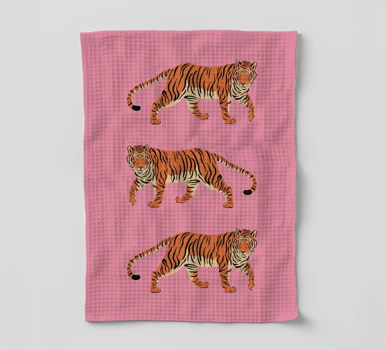 Three Tigers Pink Pop Art Aesthetic Print tea towel by homdeco