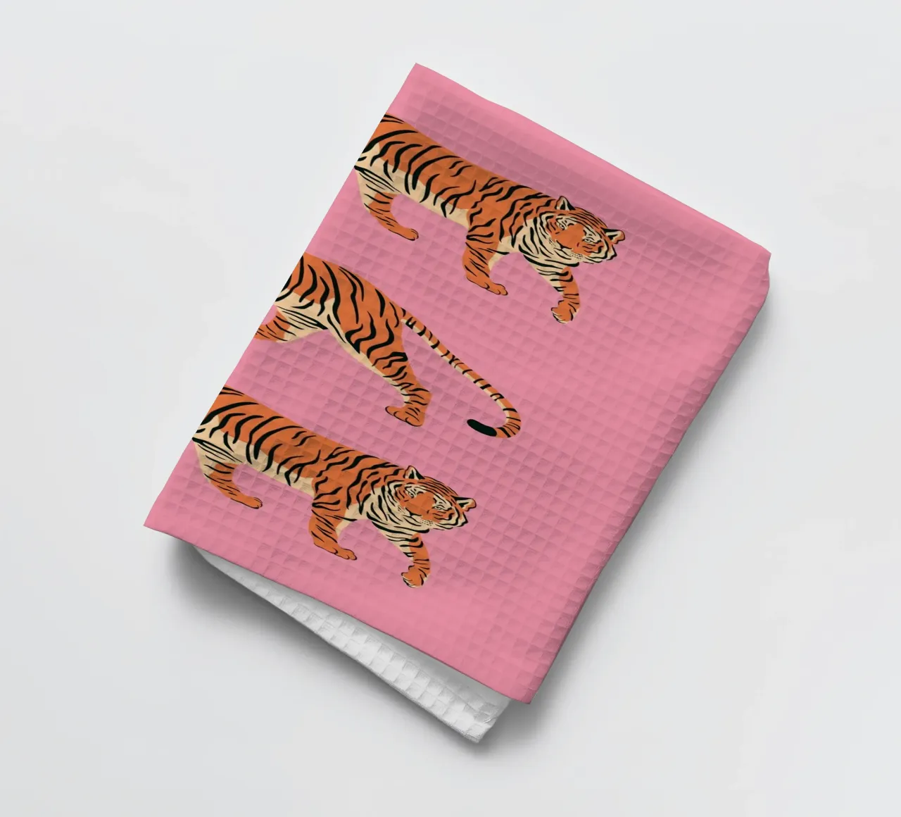 Three Tigers Pink Pop Art Aesthetic Print tea towel by homdeco
