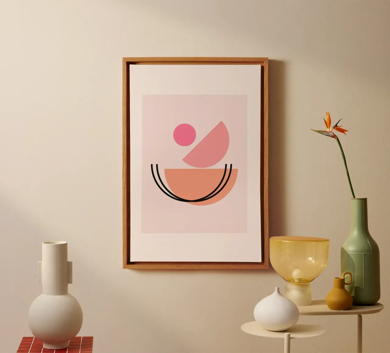 Abstract Pink & Peach Geometric Boho Balance Art canvas with Floater frame by homdeco