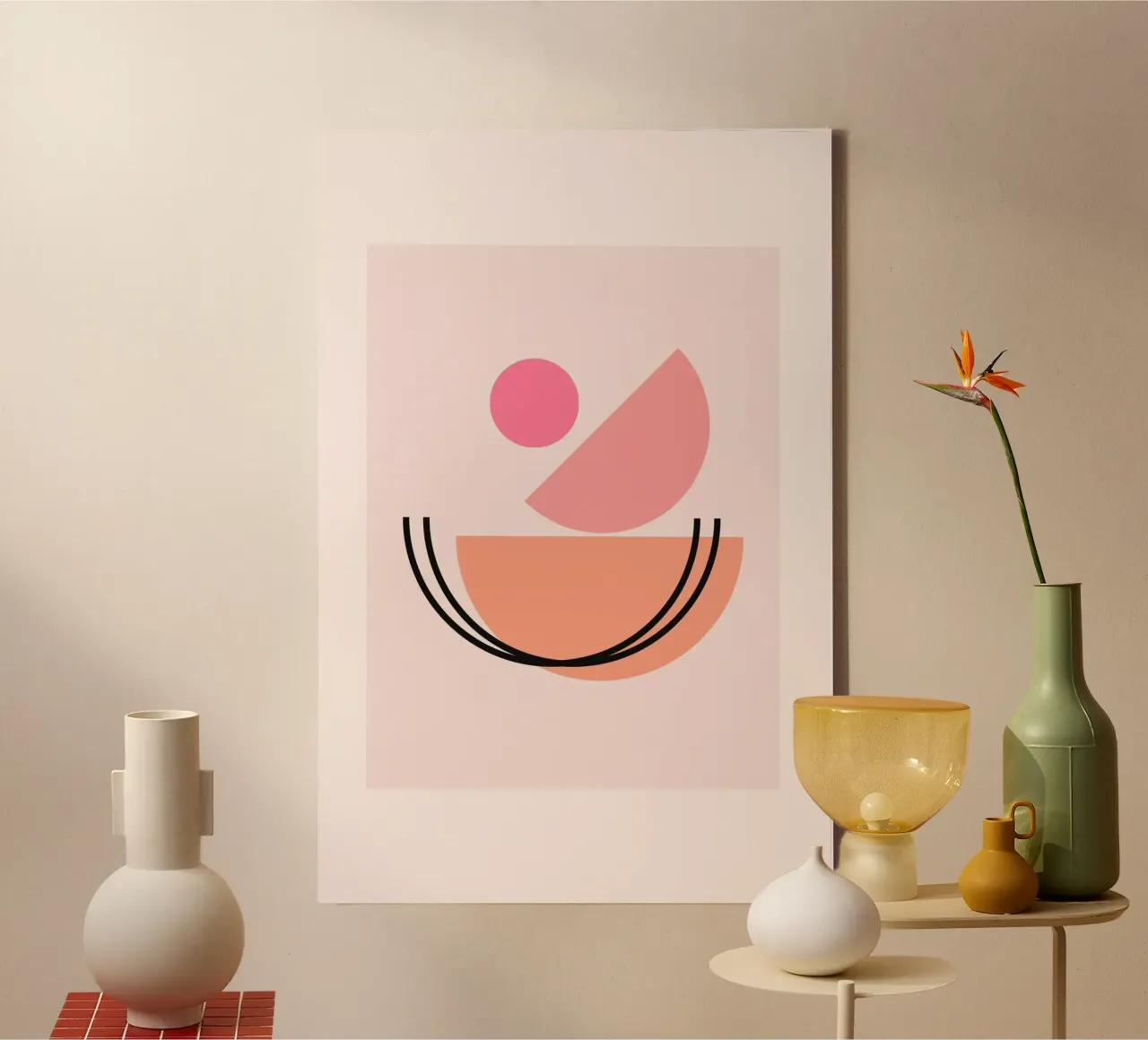 Abstract Pink & Peach Geometric Boho Balance Art canvas with Floater frame by homdeco