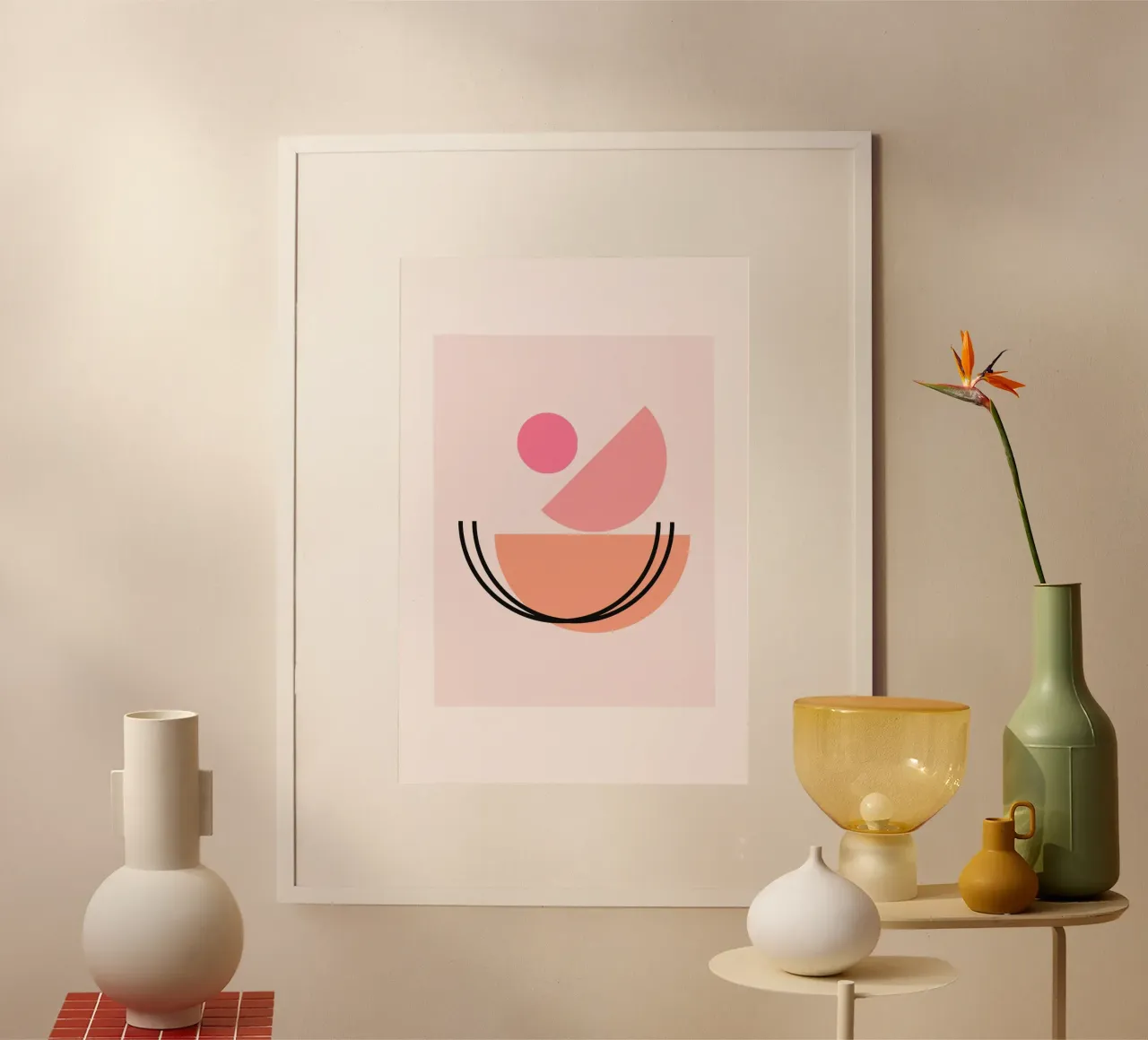 Abstract Pink & Peach Geometric Boho Balance Art poster de homdeco