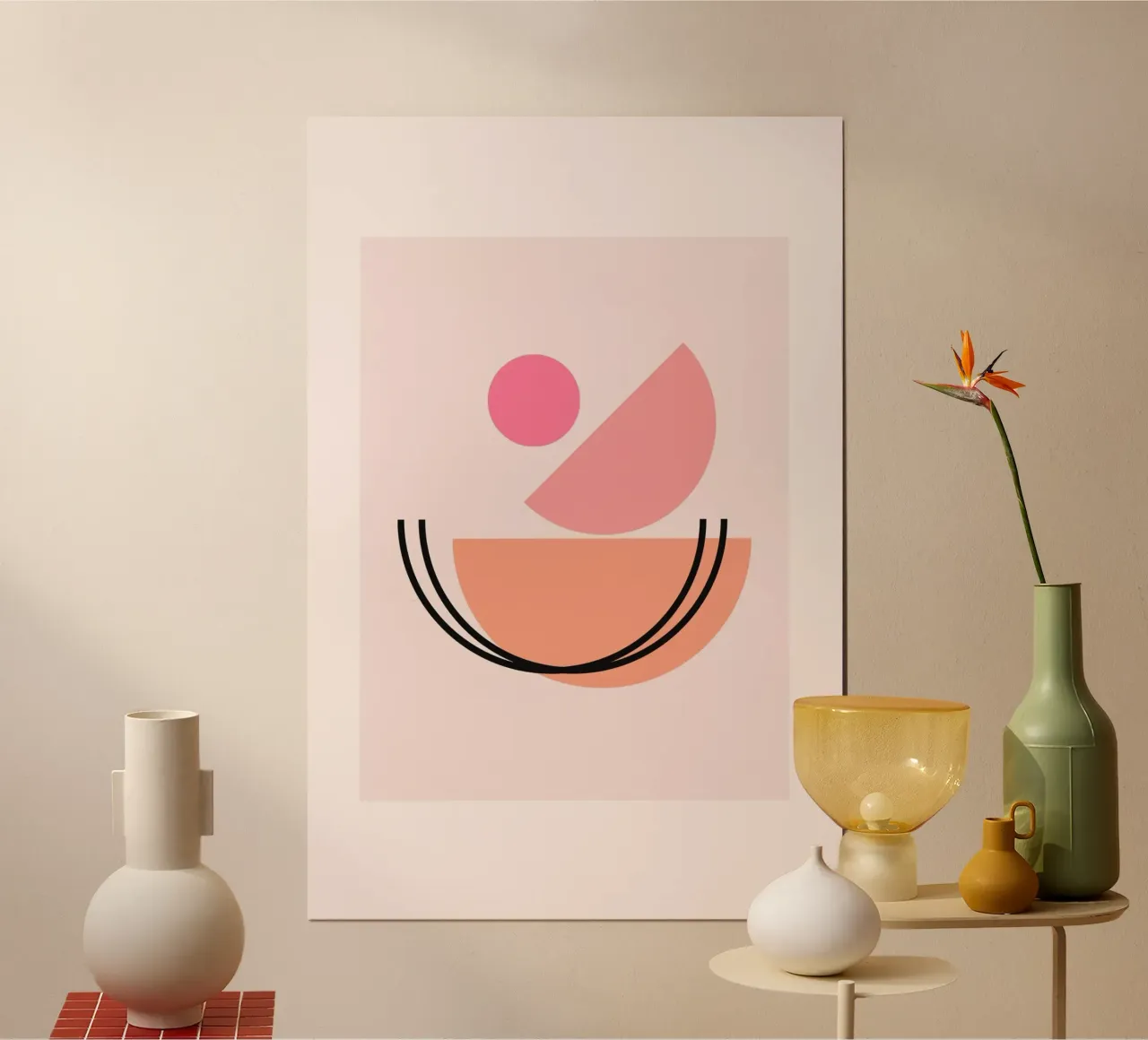 Abstract Pink & Peach Geometric Boho Balance Art poster de homdeco
