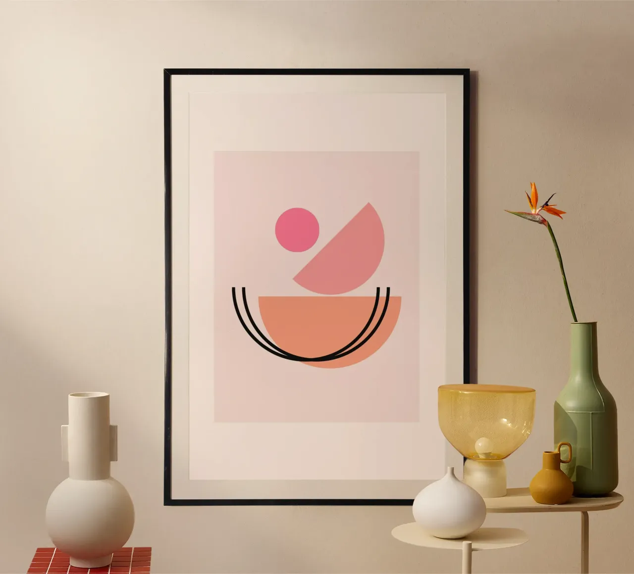 Abstract Pink & Peach Geometric Boho Balance Art poster de homdeco