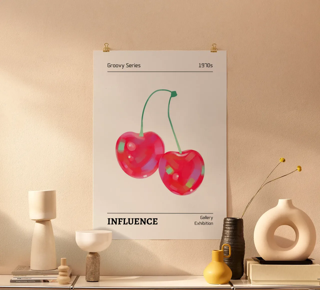 Ciliegie Groovy 1970 Influence Exhibition Art Print poster da homdeco
