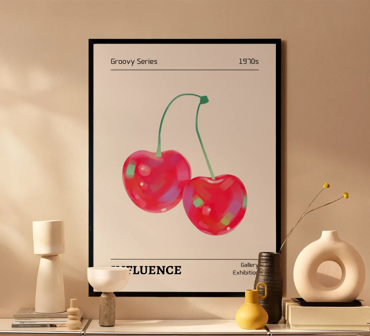 Ciliegie Groovy 1970 Influence Exhibition Art Print poster da homdeco