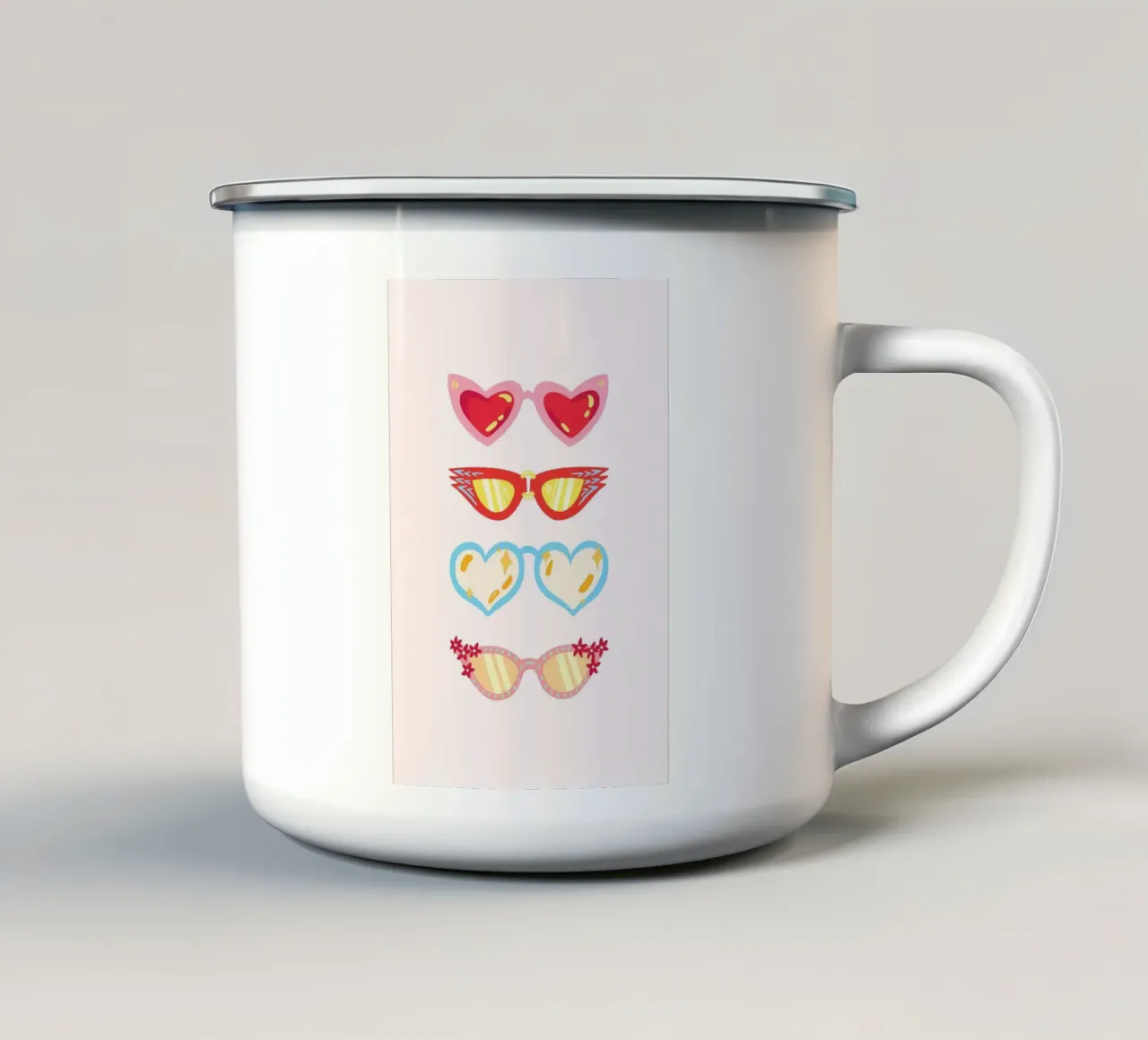 Occhiali da sole colorati retrò glam Stampa pop art tazza in smalto da homdeco