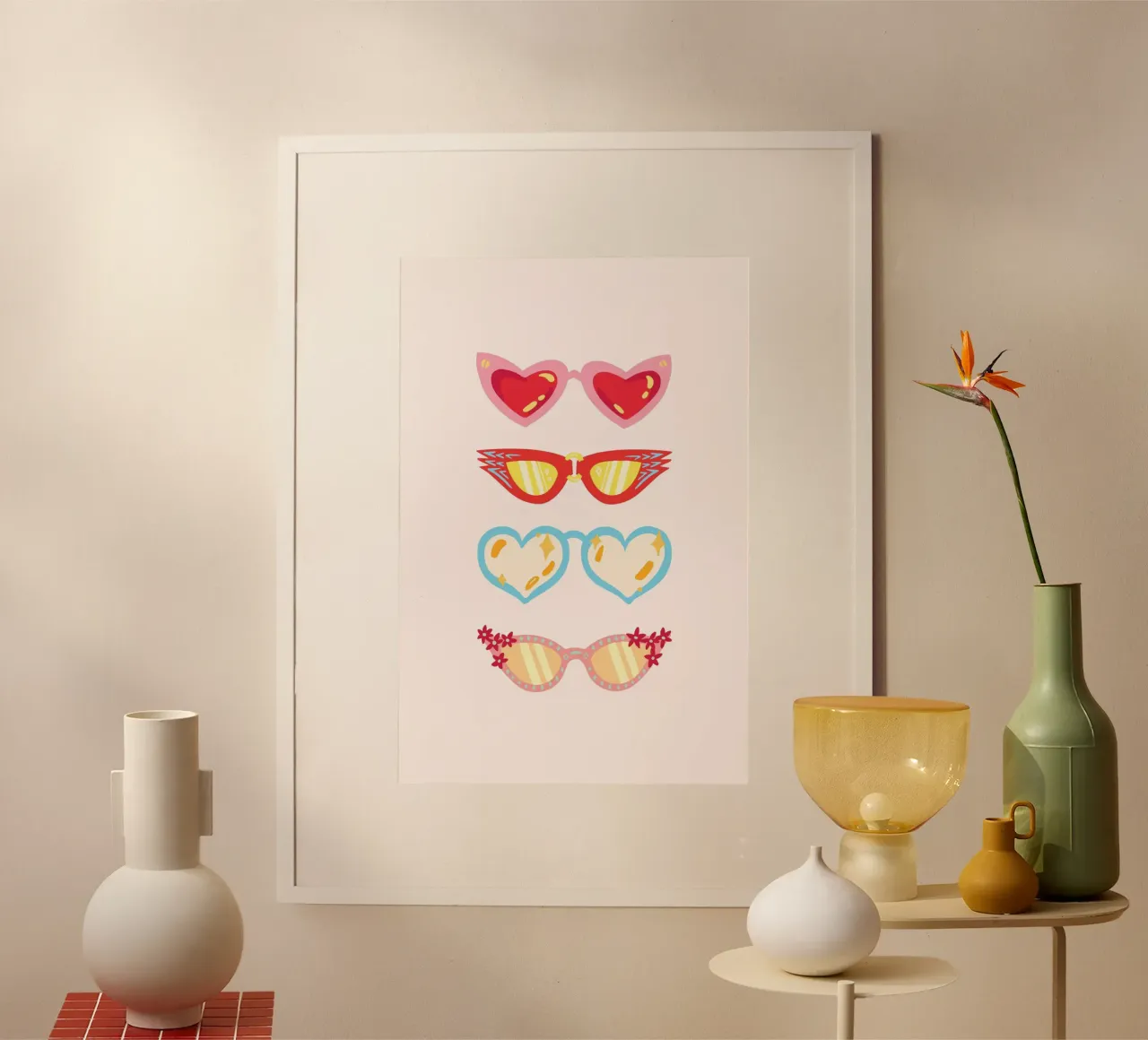 Occhiali da sole colorati retrò glam Stampa pop art poster con telaio in plastica da homdeco