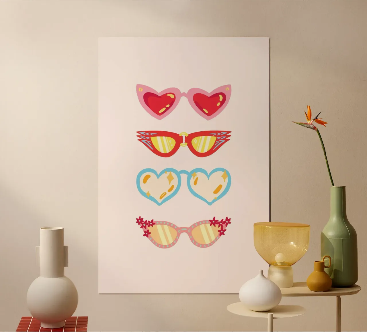 Occhiali da sole colorati retrò glam Stampa pop art poster con telaio in plastica da homdeco