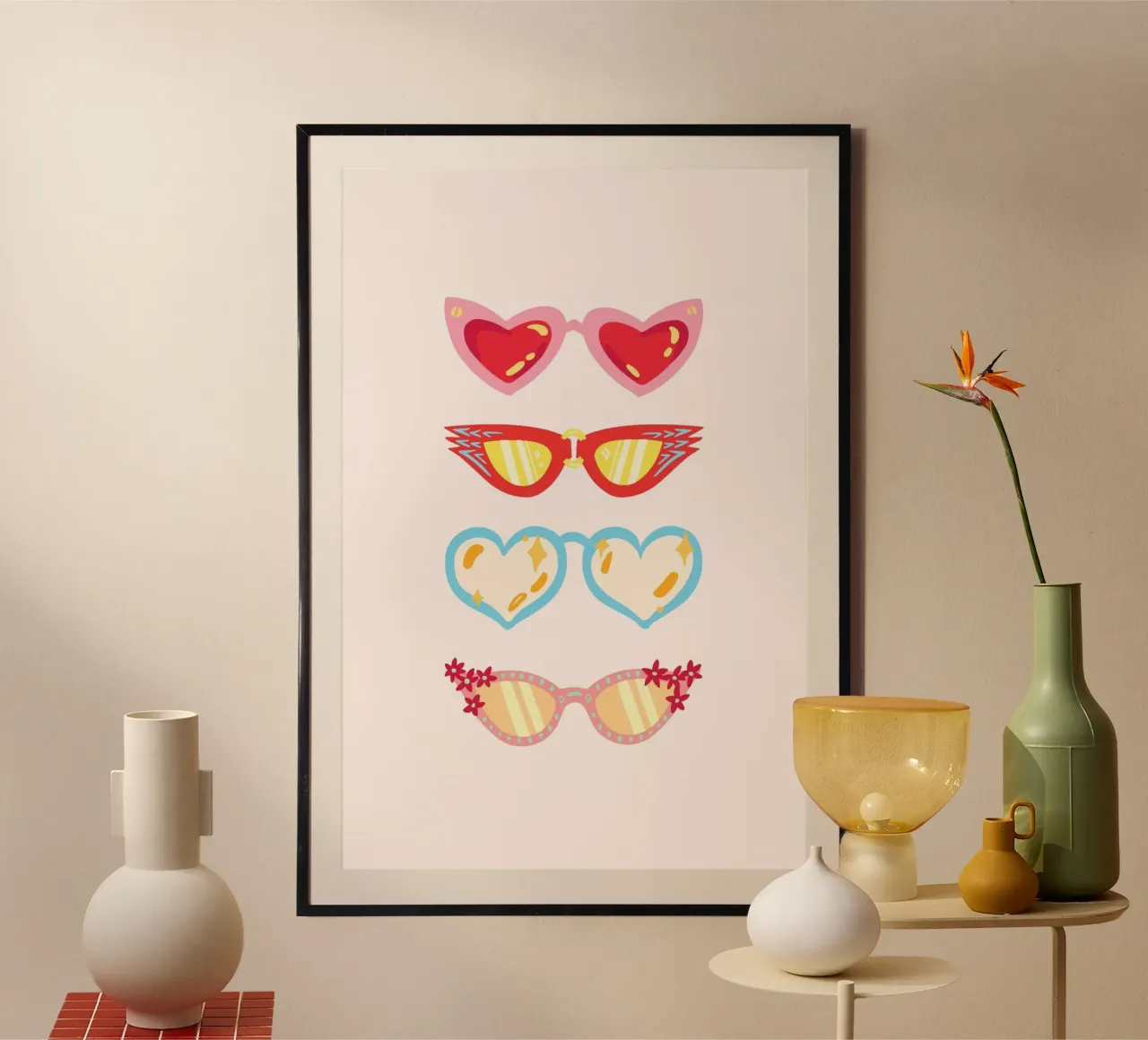 Occhiali da sole colorati retrò glam Stampa pop art poster con telaio in plastica da homdeco