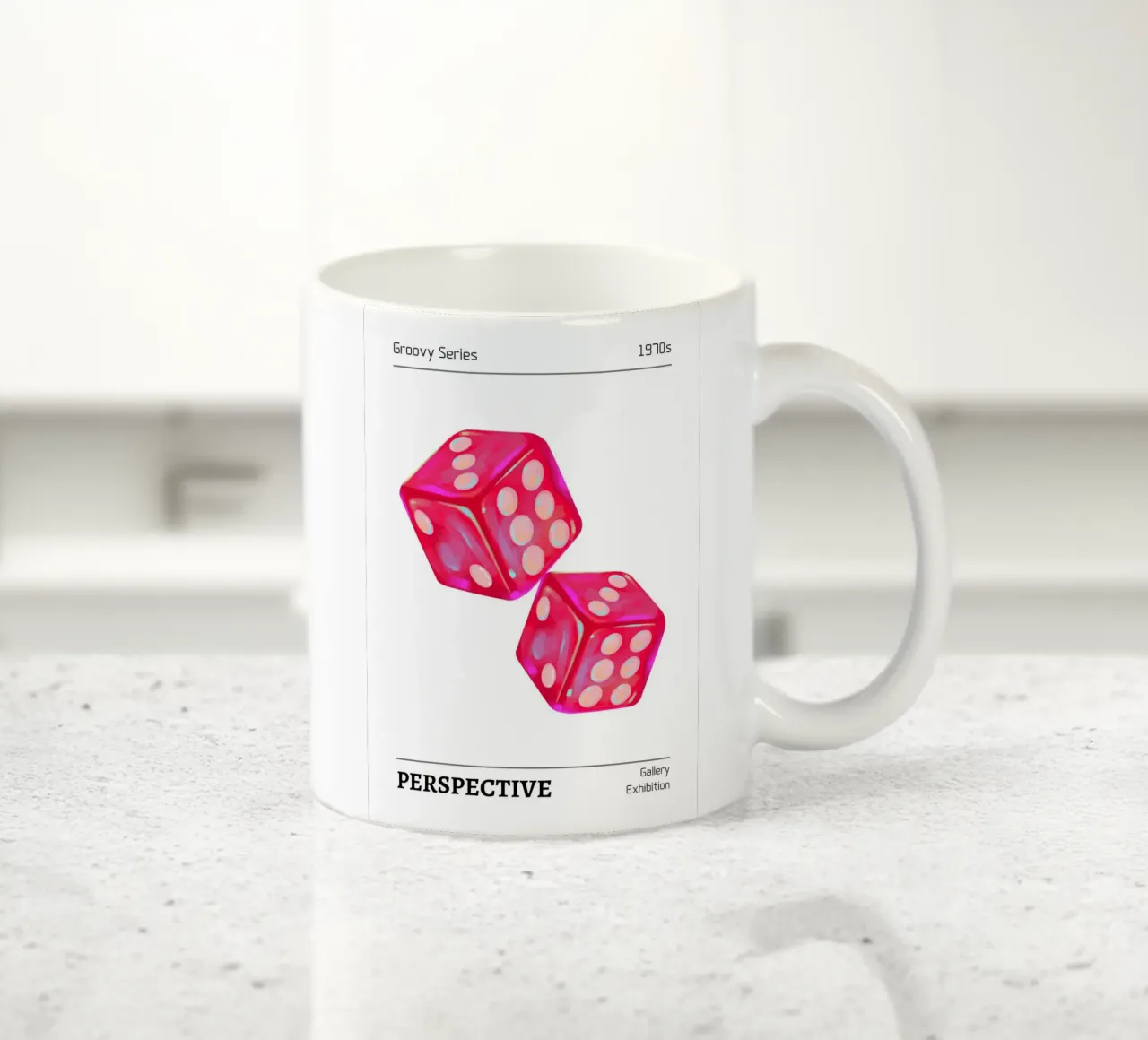 Groovy 1970s Dice "Perspective" Pop Art Print keramische mok van homdeco