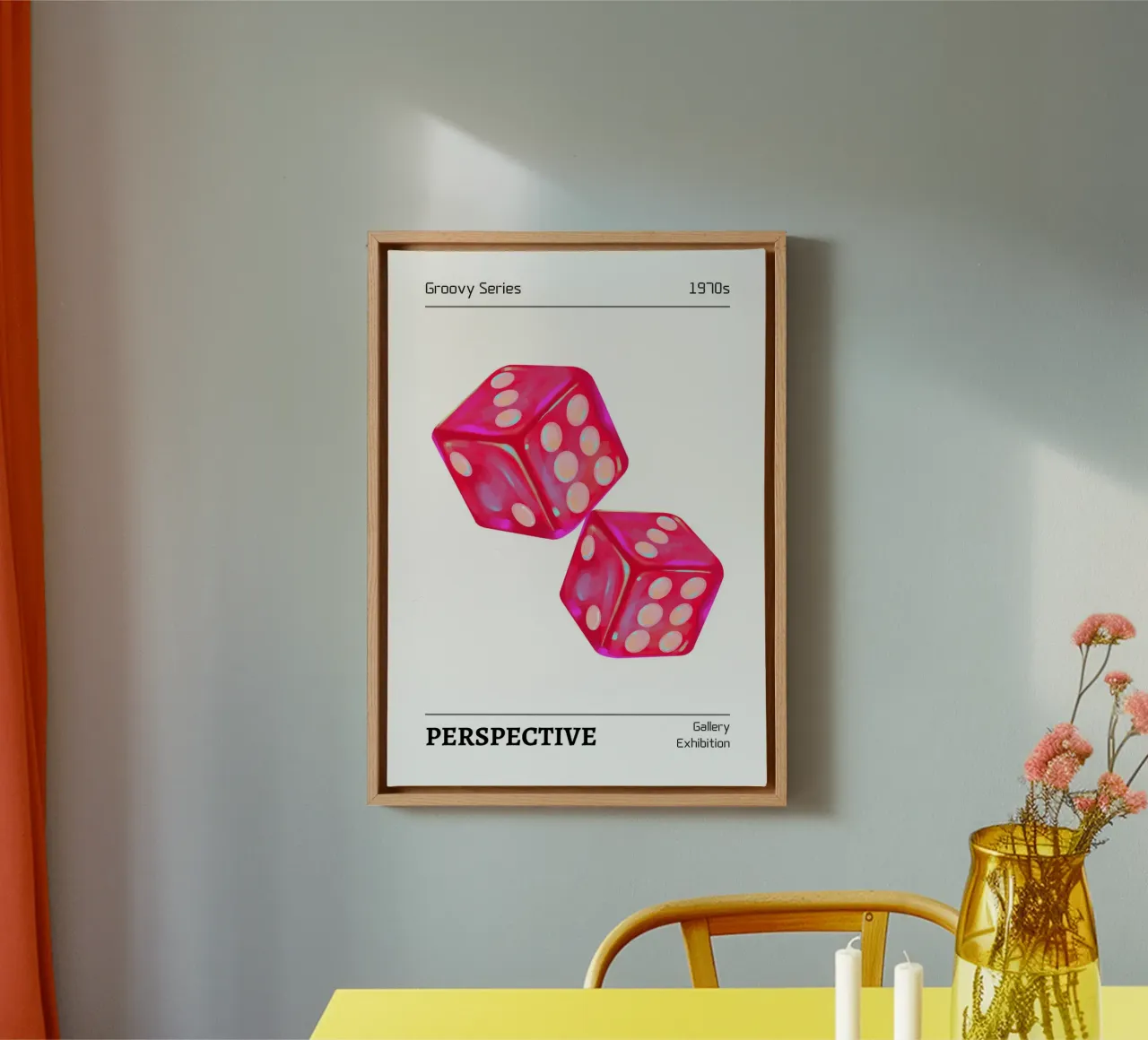 Groovy 1970s Dice "Perspective" Pop Art Print canvas with Floater frame by homdeco