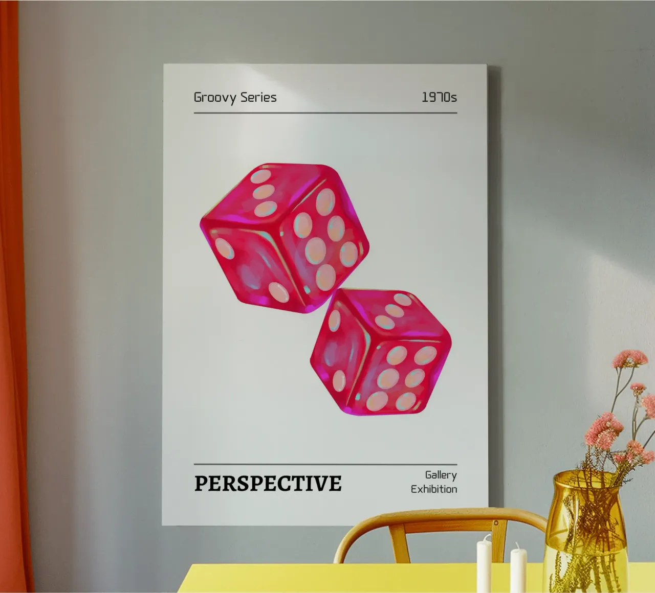 Groovy 1970s Dice "Perspective" Pop Art Print canvas with Floater frame by homdeco